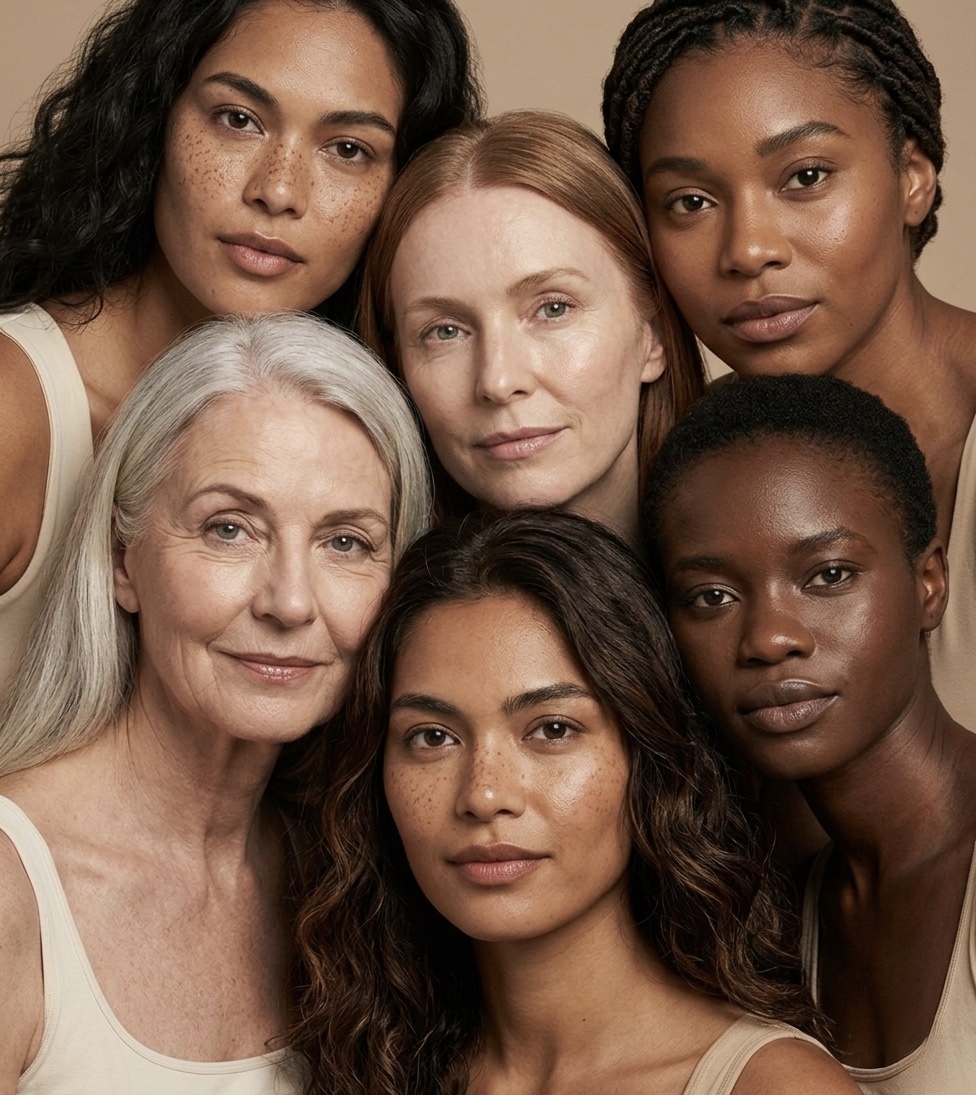 Diverse faces representing all skin types
